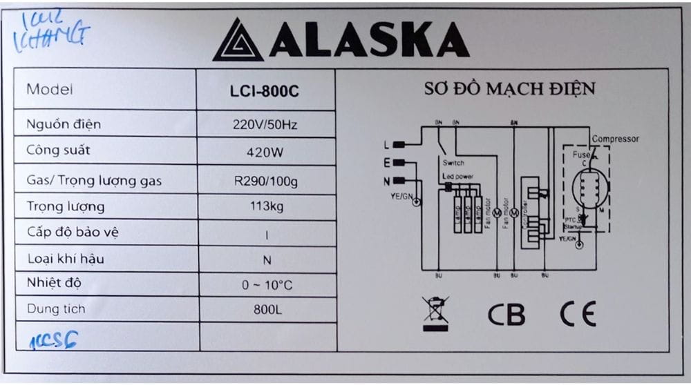 Sơ đồ mạch điện tủ mát Alaska 